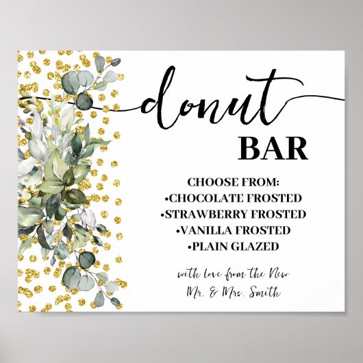 Donut Bar Wedding Brautparty Eucalyptus Gold Poster (Vorne)