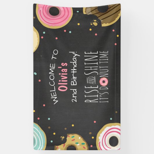Donut Birthday Banner Party Doughnut Backdrop Girl (Vertikal)