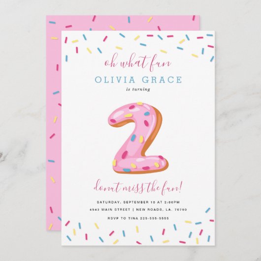 Donut Birthday Celebration | Zwei Einladung (Vorne/Hinten)