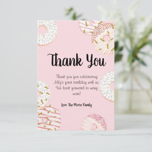 Donut Birthday Danke-Karte Dankeskarte (Stehend Vorderseite)