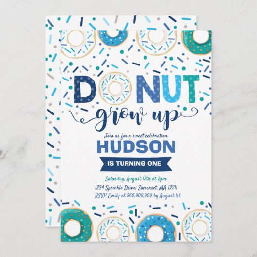 Donut Birthday Einladung Donut Grow Up Party (Vorne/Hinten)