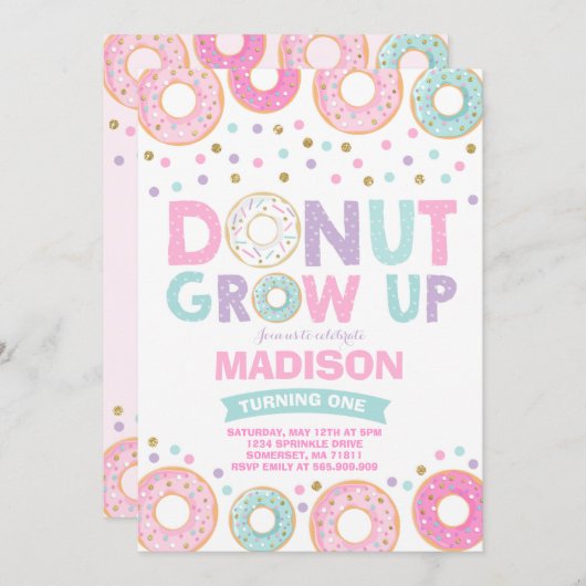 Donut Birthday Einladung Donut Grow Up Party (Vorne/Hinten)