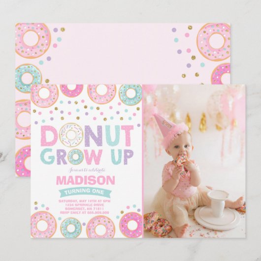 Donut Birthday Einladung Donut Grow Up Party (Vorne/Hinten)