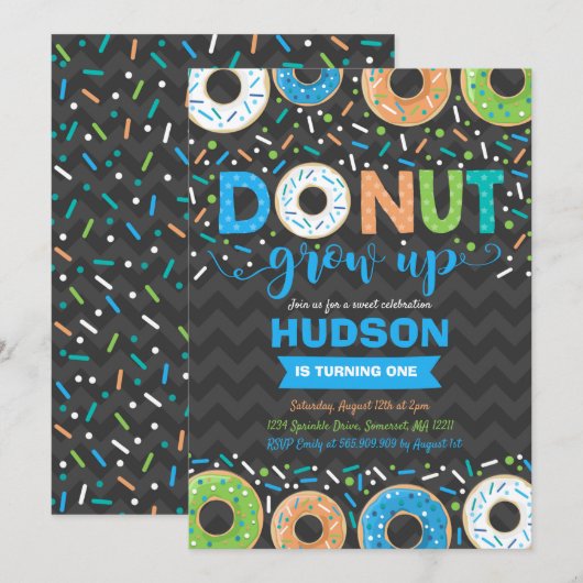 Donut Birthday Einladung Donut Grow Up Party (Vorne/Hinten)