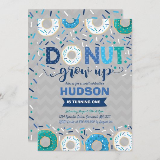 Donut Birthday Einladung Donut Grow Up Party (Vorne/Hinten)