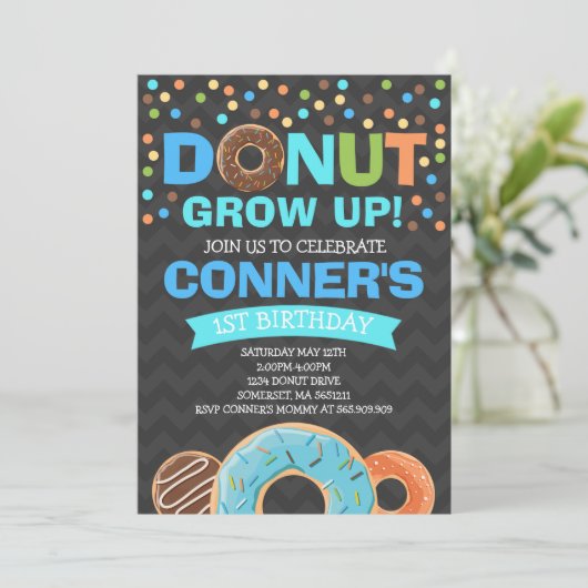 Donut Birthday Einladung Donut Grow Up Party (Stehend Vorderseite)