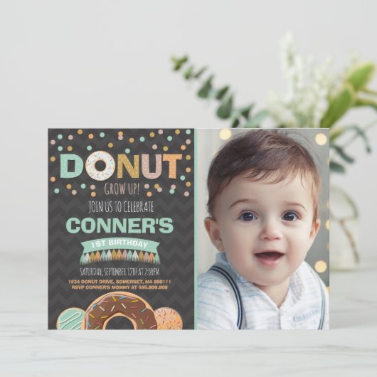 Donut Birthday Einladung Donut Grow Up Party (Stehend Vorderseite)
