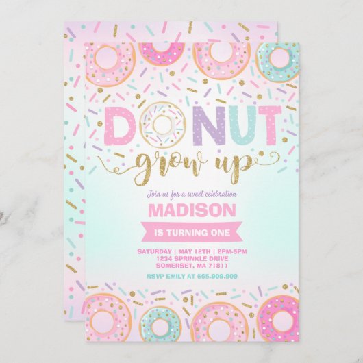 Donut Birthday Einladung Donut Grow Up Party (Vorne/Hinten)