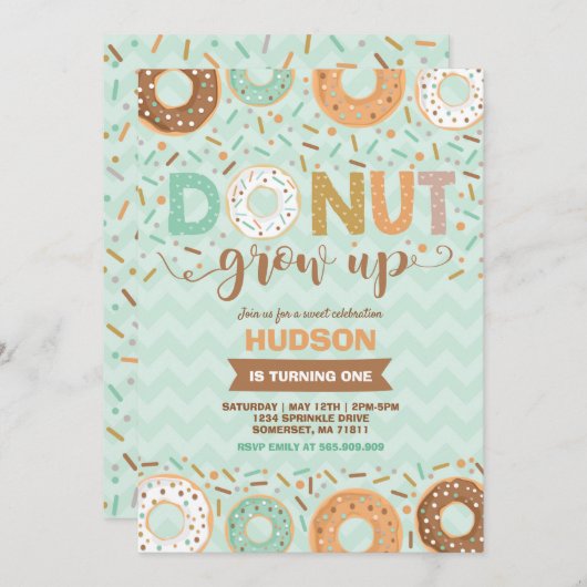 Donut Birthday Einladung Donut Grow Up Party (Vorne/Hinten)