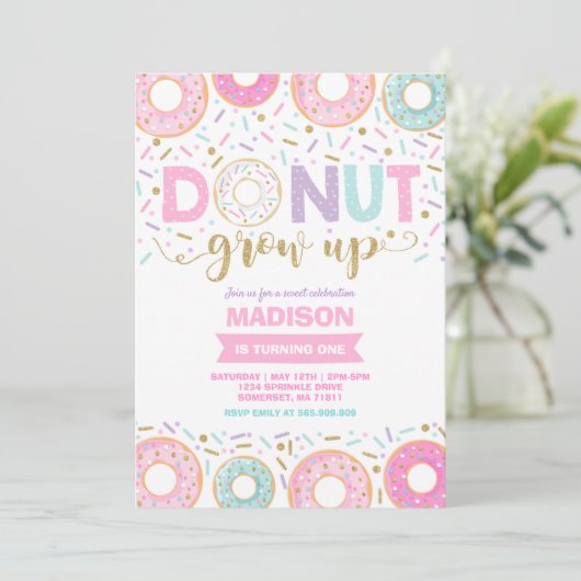 Donut Birthday Einladung Donut Grow Up Party (Stehend Vorderseite)