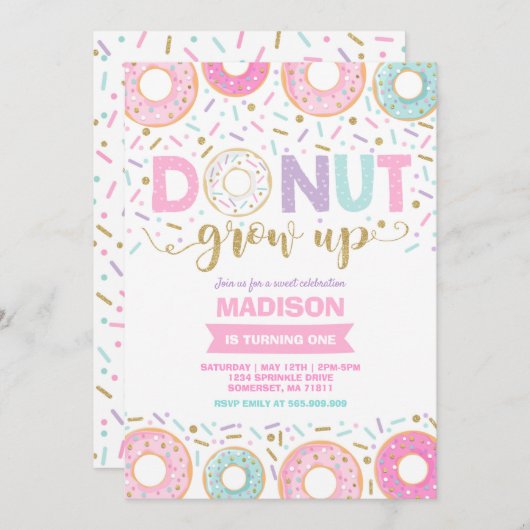 Donut Birthday Einladung Donut Grow Up Party (Vorne/Hinten)