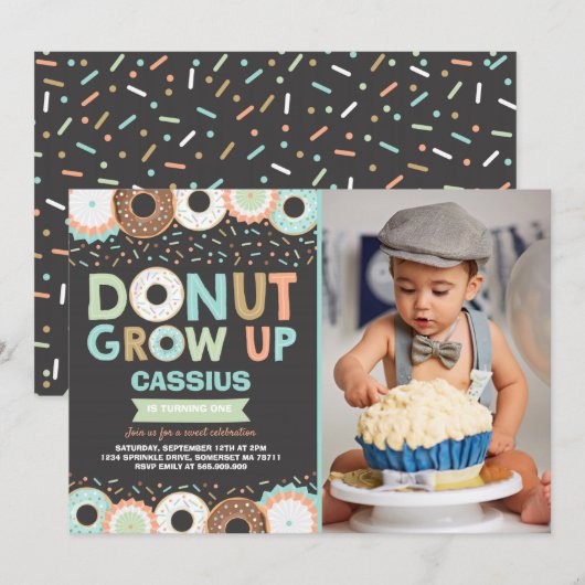 Donut Birthday Einladung Donut Grow Up Party (Vorne/Hinten)
