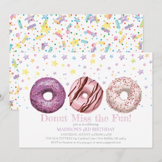 Donut Birthday Einladung Donut Grow Up Party (Vorne/Hinten)