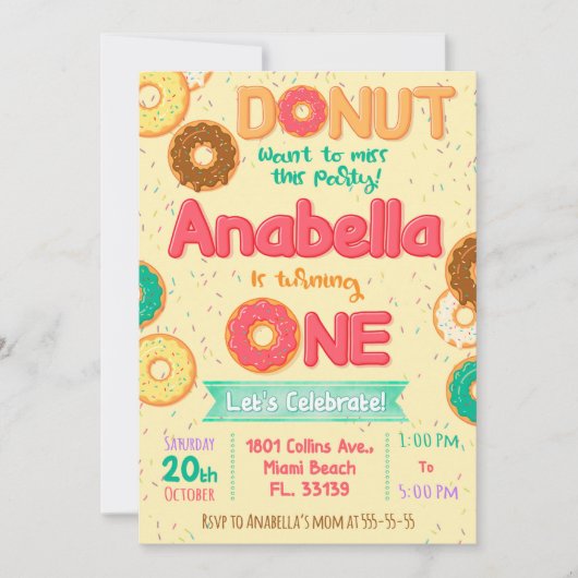 Donut Birthday Einladung, Donut Party Einladung (Vorderseite)