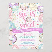 Donut Birthday Einladung, sechs ist süße Einladung (Vorne/Hinten)