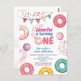 Donut Birthday Einladung Sweet 1 ONE Postkarte