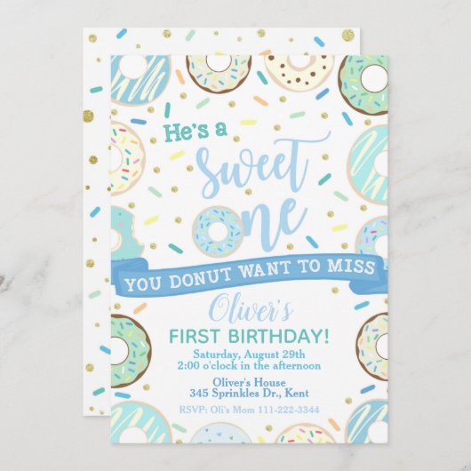 Donut Birthday Einladung Sweet One Party (Vorne/Hinten)