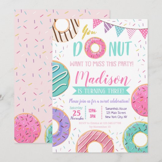 Donut Birthday Einladungen (Vorne/Hinten)