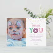 Donut Birthday Foto Dankeskarte (Stehend Vorderseite)