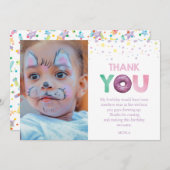 Donut Birthday Foto Dankeskarte (Vorne/Hinten)