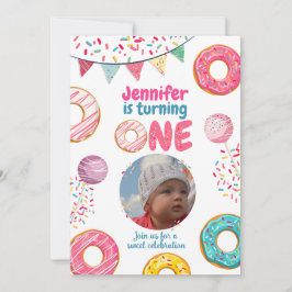 Donut Birthday Foto Einladung Sweet ONE