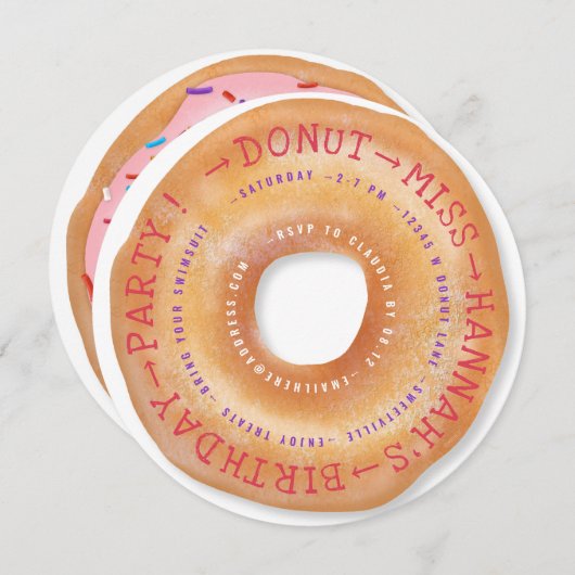 Donut Birthday Niedlich Sprinkled Doughnut Text Ci Einladung (Vorne/Hinten)