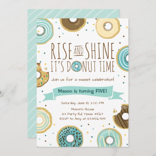 Donut Birthday Party Einladung Rise und Shine (Vorne/Hinten)