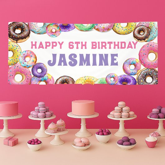 Donut Birthday Party Happy 6. Geburtstag Banner