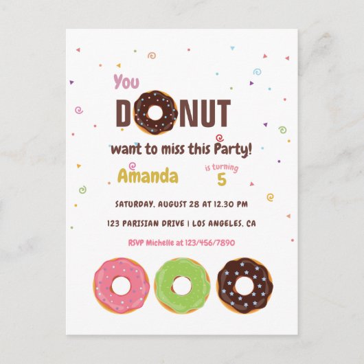 Donut Birthday Party Postkarte (Vorderseite)