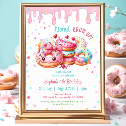 Donut Birthday Sweet Niedlich Pink Colorful Girl Einladung