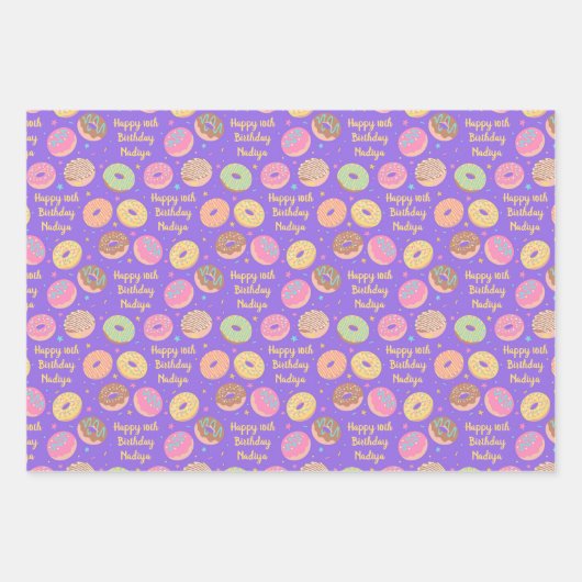 Donut Birthday Wrapping Paper Sheets - Lila rosa Geschenkpapier Set (Vorderseite 3)