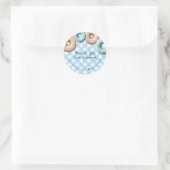 Donut | Blue Gingham Boy Baby Dusche Vielen Dank Runder Aufkleber (Tasche)