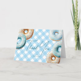 Donut | Blue Gingham Boy Baby Shower Dankeskarte