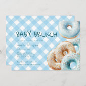 Donut | Blue Gingham Boy Baby Shower Einladung (Vorne/Hinten)