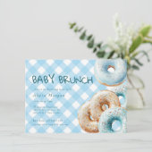 Donut | Blue Gingham Boy Baby Shower Einladung (Stehend Vorderseite)