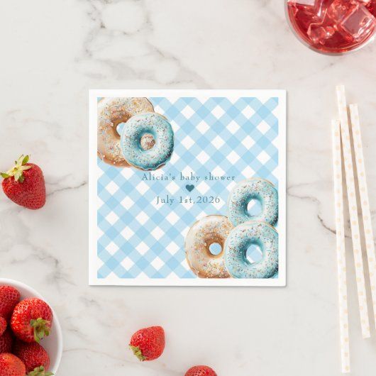 Donut | Blue Gingham Boy Baby Shower Serviette (Beispiel)