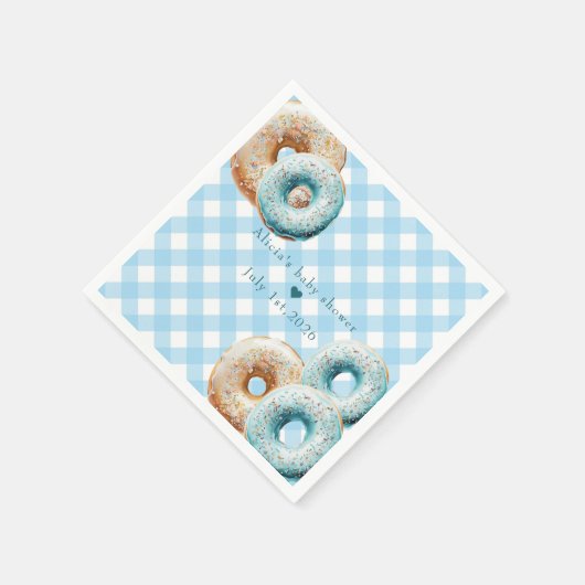 Donut | Blue Gingham Boy Baby Shower Serviette (Ecke)