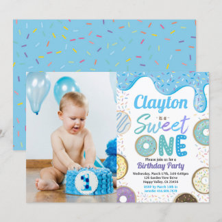 Donut Boy Sweet One 1. Geburtstag Party Blue Foto Einladung