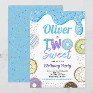 Donut Boy Two Sweet 2. Geburtstag Party Blue Einladung