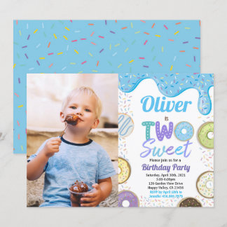 Donut Boy Two Sweet 2. Geburtstag Party Blue Foto Einladung