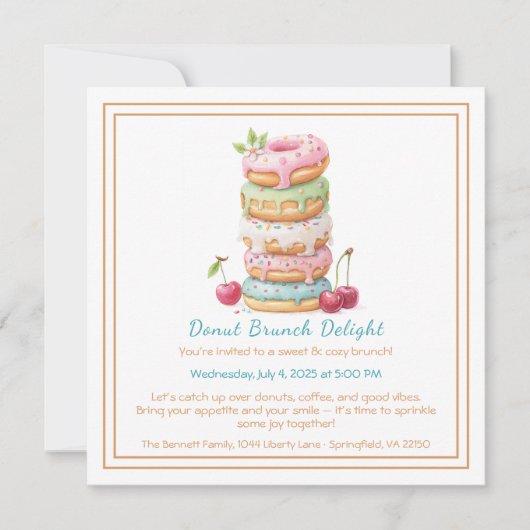 Donut Brunch Einladung farbenfrohe Konditorei Ansa (Vorderseite)