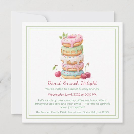 Donut Brunch Einladung farbenfrohe Konditorei Ansa (Vorderseite)