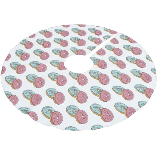 Donut-Cartoon-Abbildung Polyester Weihnachtsbaumdecke (Schrägansicht)