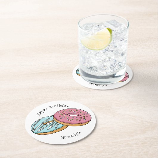 Donut-Cartoon-Abbildung Runder Pappuntersetzer (Vor Ort)