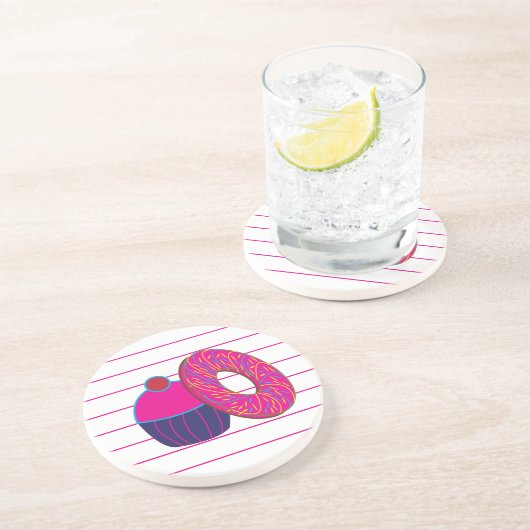 Donut Cupcake Pink Stripe Getränkeuntersetzer (Seite)