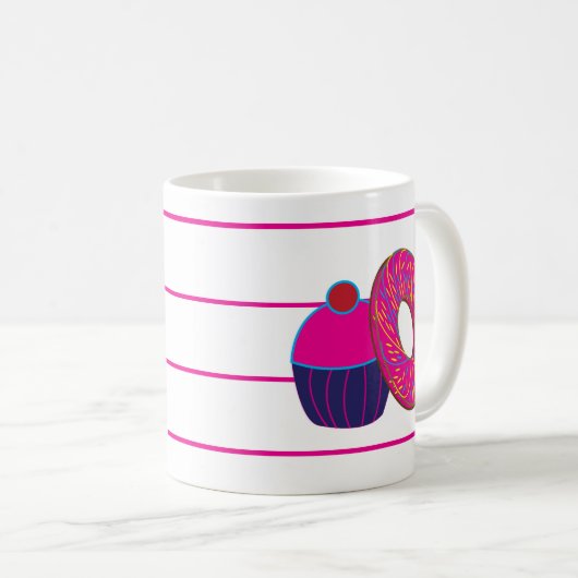 Donut Cupcake Pink Stripe Muster Kaffeetasse (VorderseiteRechts)