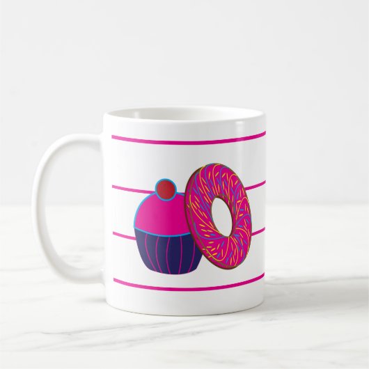 Donut Cupcake Pink Stripe Muster Kaffeetasse (Links)