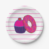 Donut Cupcake Pink Stripe Muster Pappteller (Vorderseite)