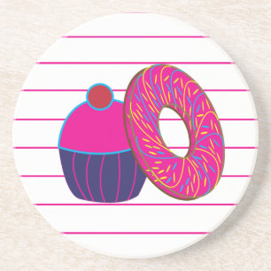 Donut Cupcake Rosa Streifen Getränkeuntersetzer