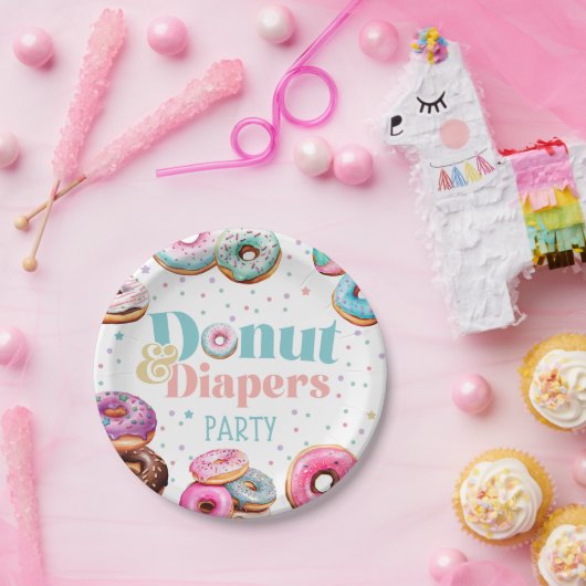 Donut & Diapers Babydusche Party Papierplatte Pappteller (Party)